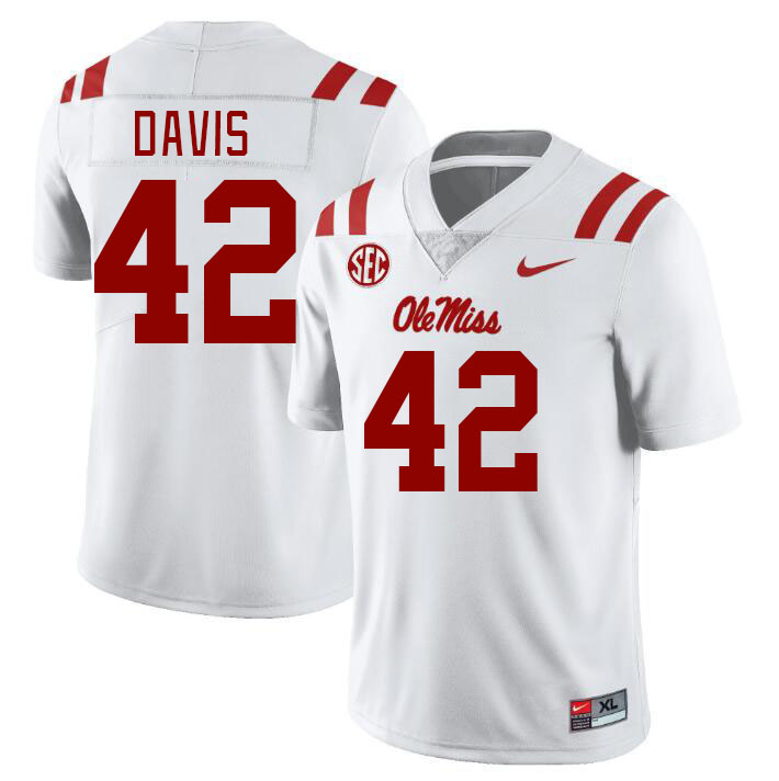 Men #42 Dylan Davis Ole Miss Rebels College Football Jerseyes Stitched Sale-White - Click Image to Close